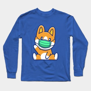 Cute Corgi Wearing Mask Cartoon Long Sleeve T-Shirt